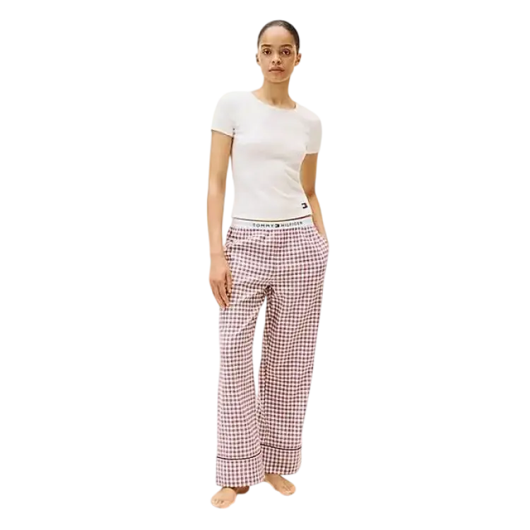 Tommy Hilfiger Plaid Prt Flannel Pants Multi Patterned Mini Plaid Ivory Silk