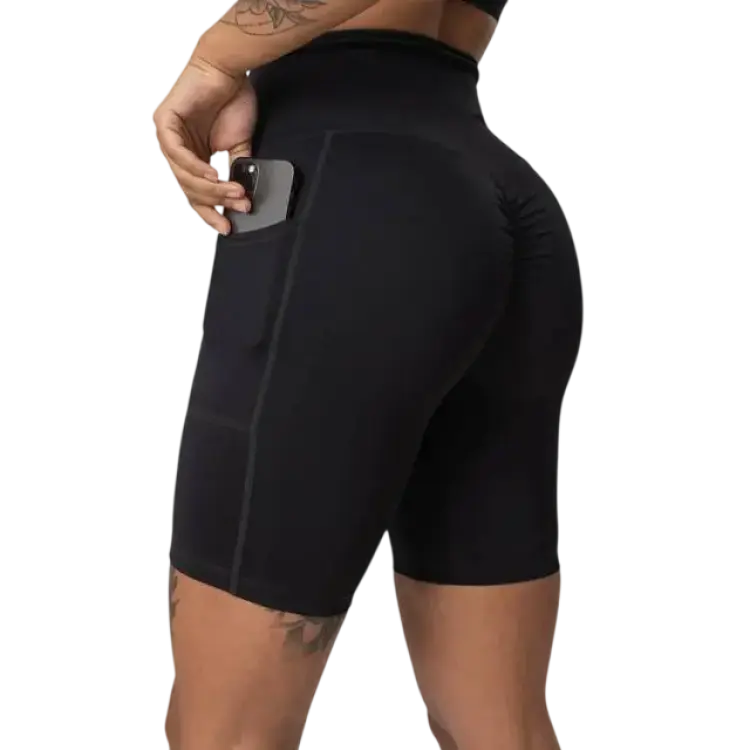 ICANIWILL Scrunch Pocket Biker Shorts Black Wmn