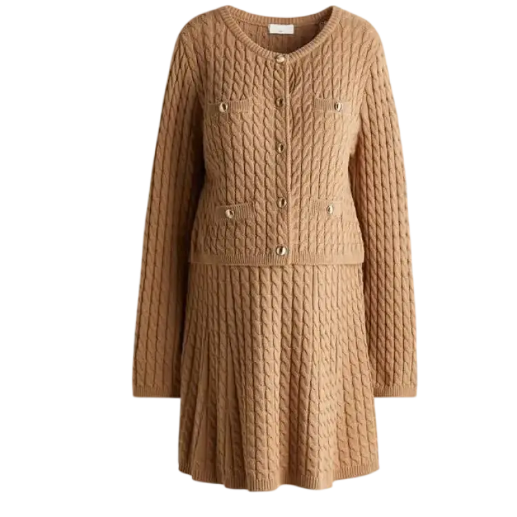 H&M Mama 2-Delat Kabelstickat Set - Mörkbeige