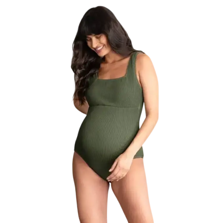 Seraphine Khaki Green Textured Maternity Swimsuit