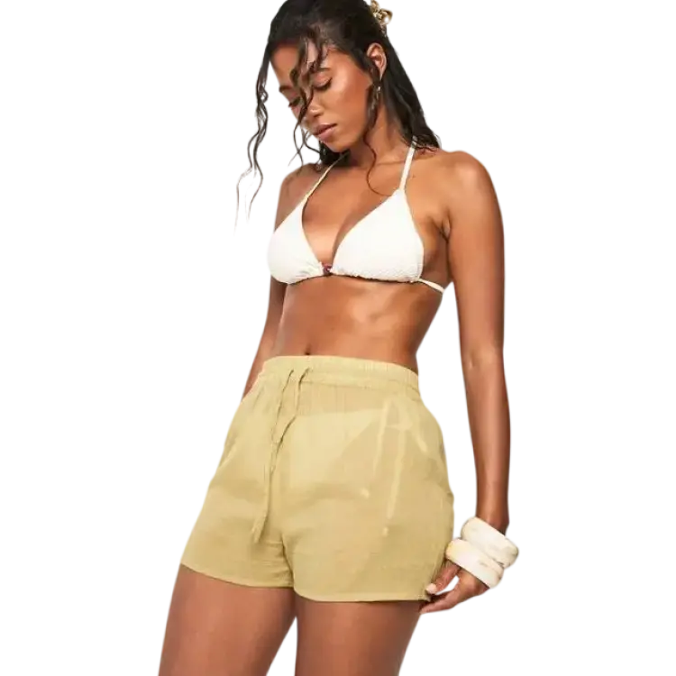 boohoo Dam Cheesecloth Strandshorts - Khaki
