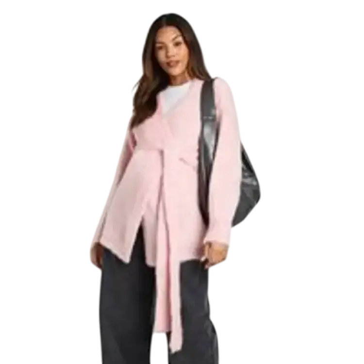 boohoo Dam Mammakofta Fluffig Med Bälte - Baby Pink
