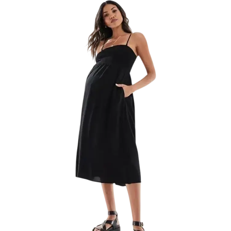 Vero Moda Maternity Easy Smockad Ankellång Klänning Med Smala Axelband