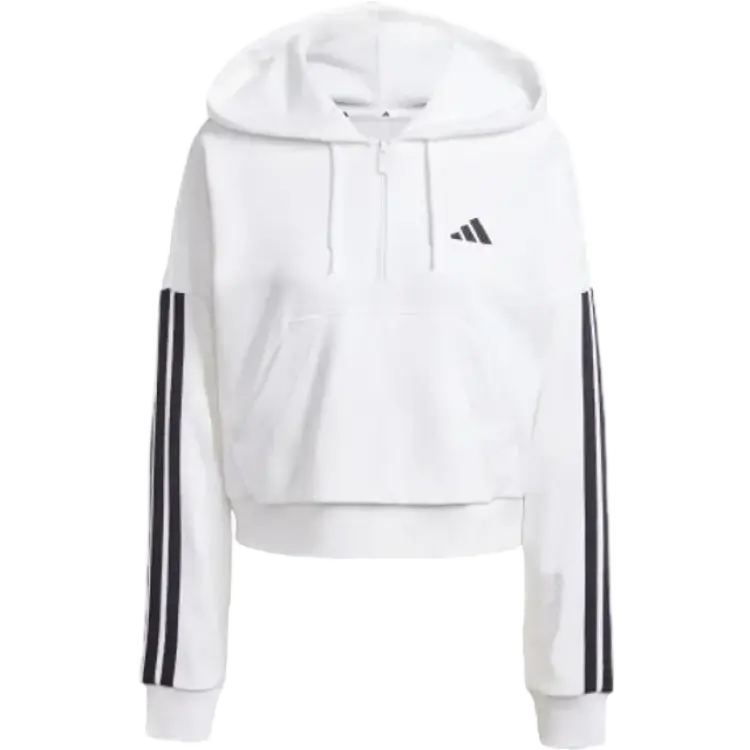 adidas Essentials 3-Stripes French Terry Quarter-Zip Hoodie - White/Black