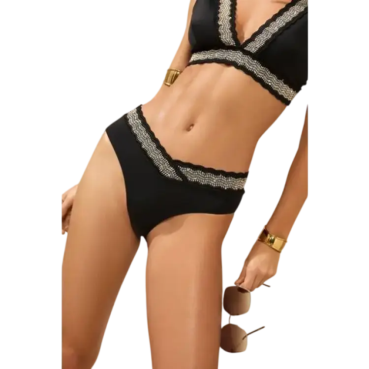 Lipsy Low Rise Scuba Elastic Bikini Bottoms - Black