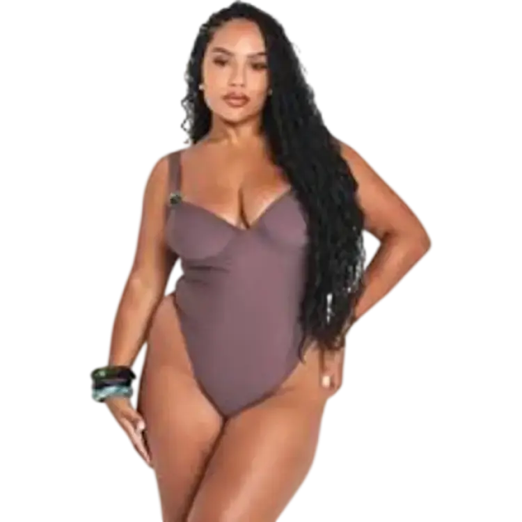boohoo Dam Plus Resin Trim Baddräkt - Chocolate
