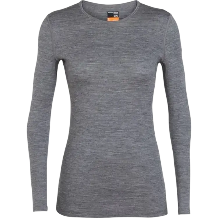 Icebreaker Women's Merino 200 Oasis Long Sleeve Crewe Thermal Top - Gritstone Heather