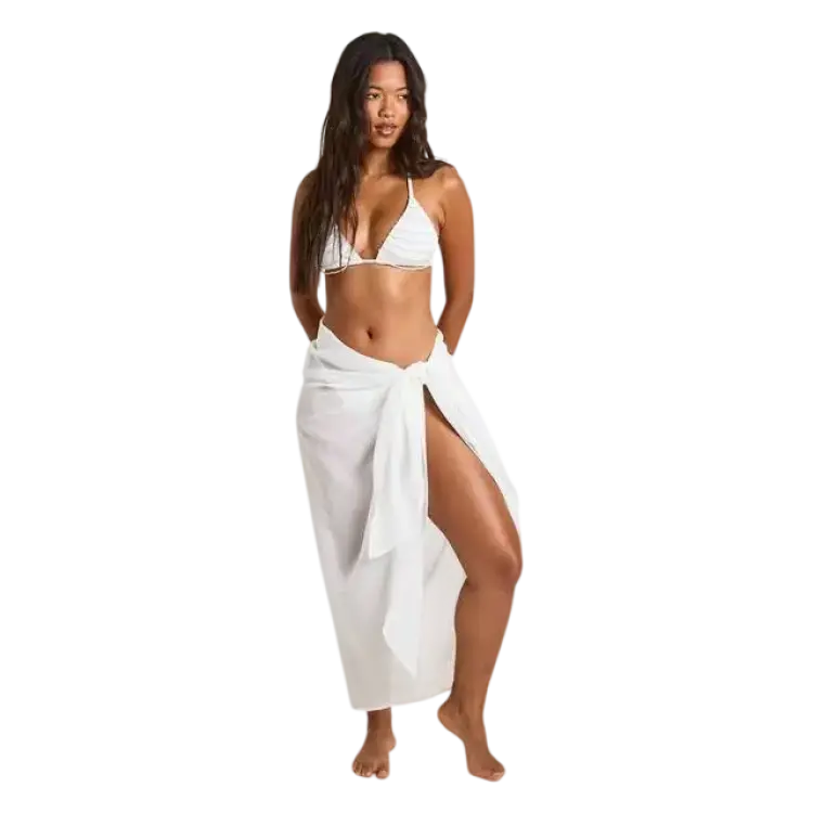 boohoo Dam Knytbar Maxi Strandsarong - White
