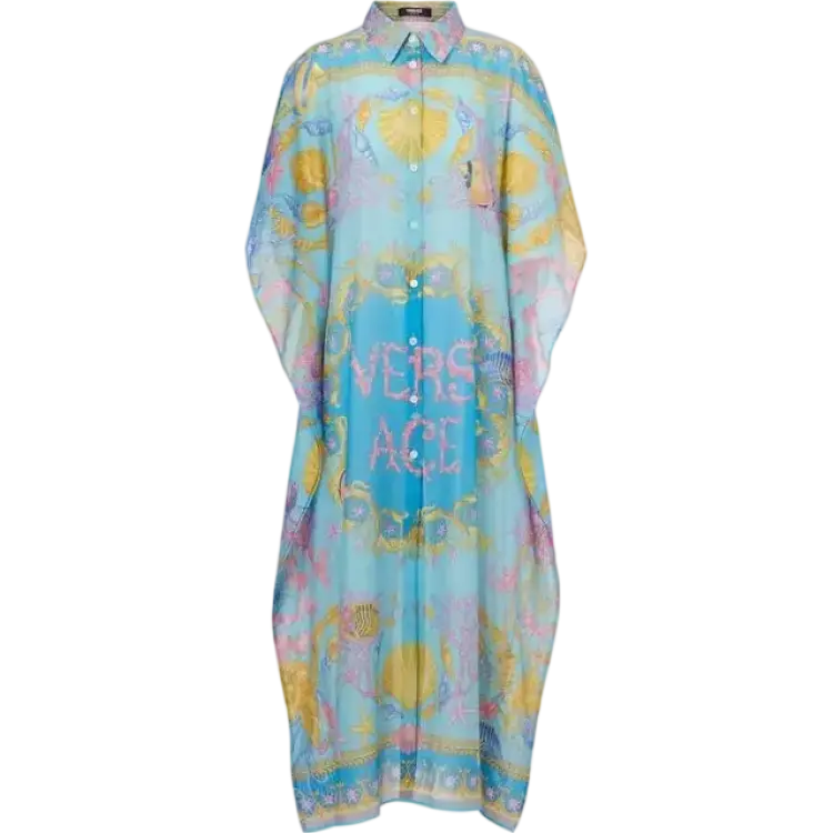 Versace Underwater Barocco Cotton Silk Beach Cover-Up - Blue