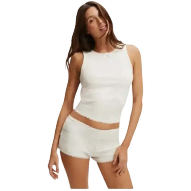 Cotton On Gråmelerad Ribbad Pyjamastopp Med Volang - Grå