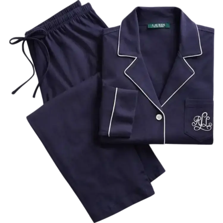 Lauren Ralph Lauren Contrast Trim Pyjama Set - Navy