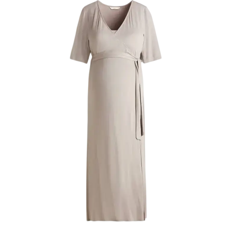 H&M Brun MAMA Omlottlagd Amningsklänning XXL Ljusbeige
