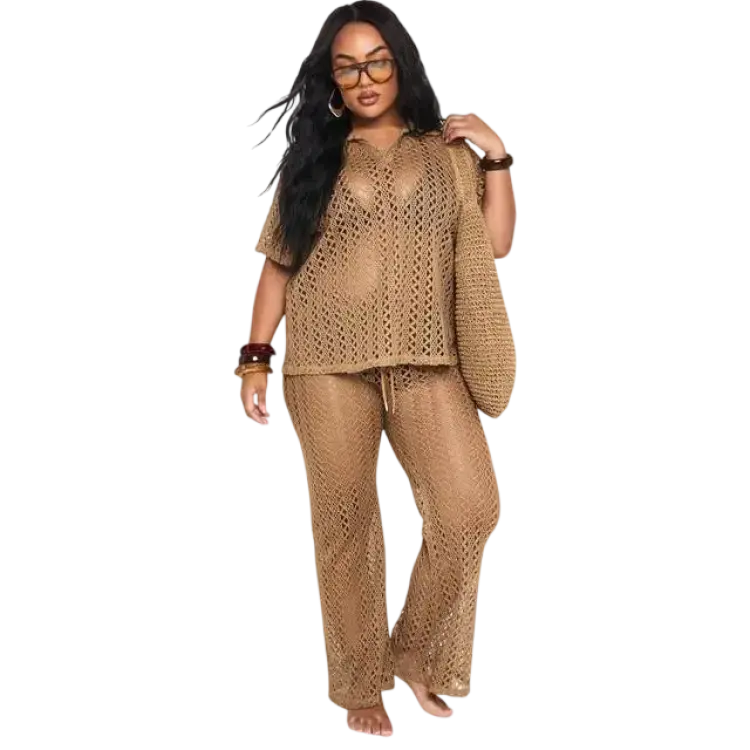 boohoo Dam Plus Crochet Vida Ben Strandbyxor - Tan
