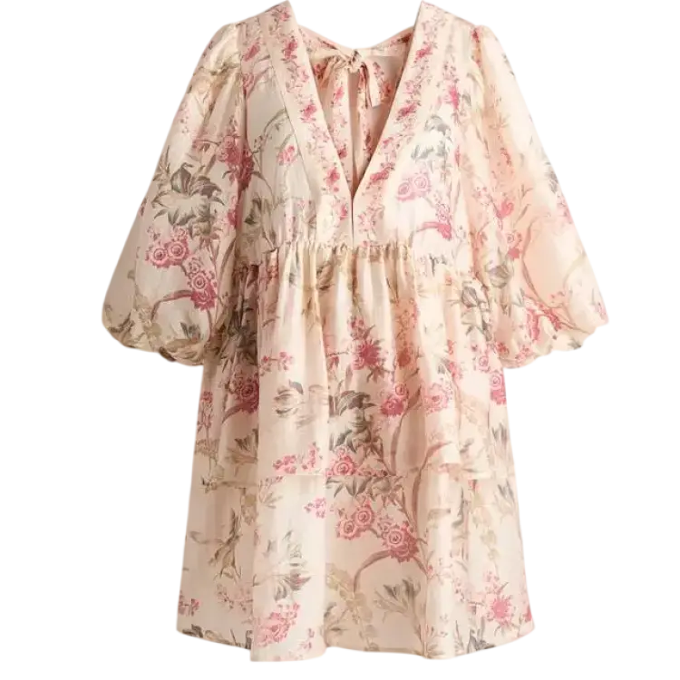 H&M Mama Klänning Linmix - Ljusbeige/Blommig