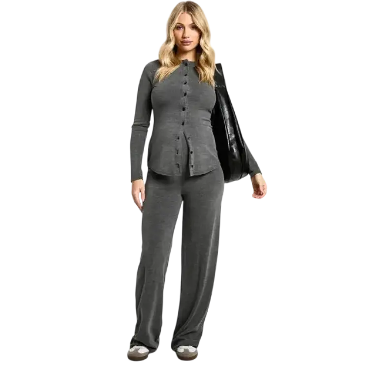 boohoo Mjukstickad Gravidcardigan Med Knappar Och Byxor - Charcoal