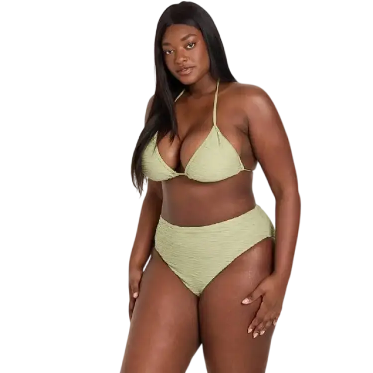 boohoo Dam Plus Textured Triangle High Waist Bikini Set - Olive