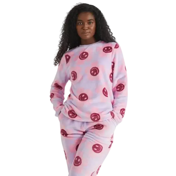 Skinnydip Red Happy Flower Twosie Fleece Pyjamas Set - Lilac