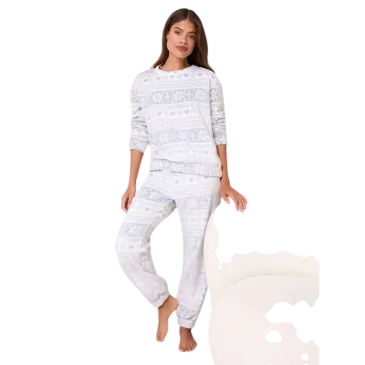 Lipsy Fairisle Petite Cosy Fleece Pyjamas Set - Grey