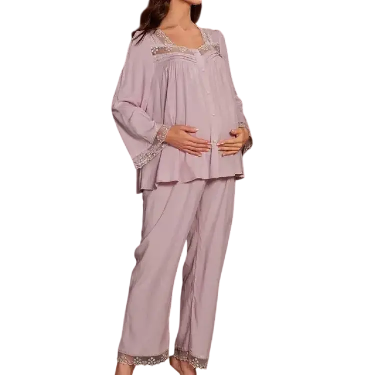 Shein Maternity Lace Patchwork Pajama Set