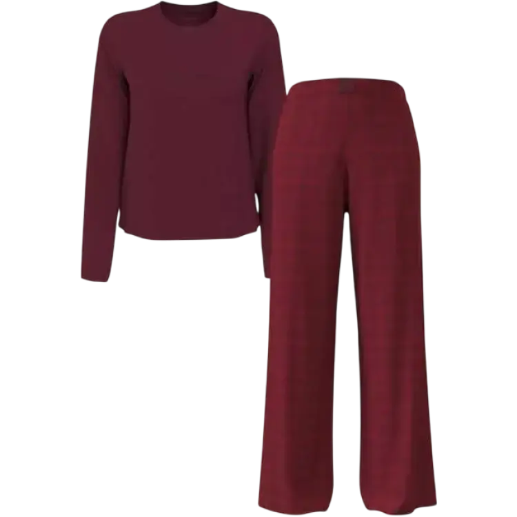 Calvin Klein Ls Tee Flannel Pant Set - Burgundy