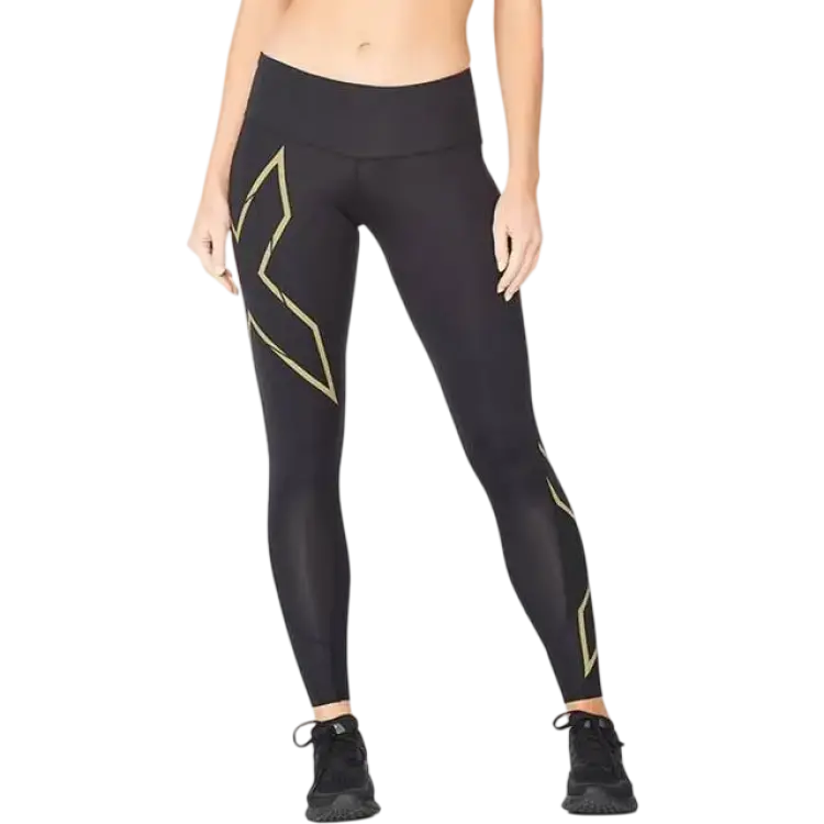 2XU Mid-Rise Compression Tights Women - Black/Gold Reflective