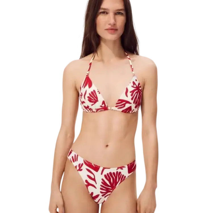 H&M Trekantsbikini Bh Med Push Up - Vit/Mörkrödmönstrad