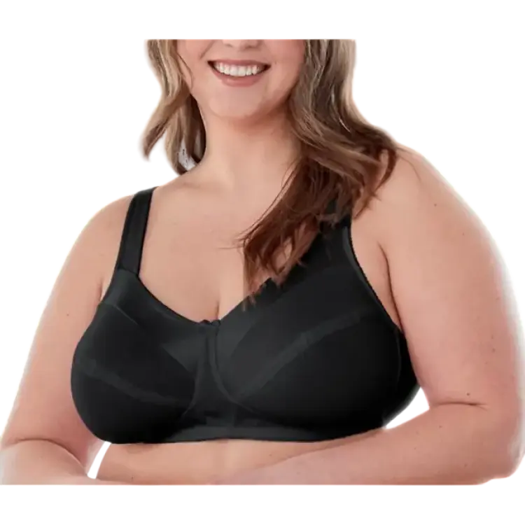 Bestform Striped Wireless Cotton Bra Plus Size - Black