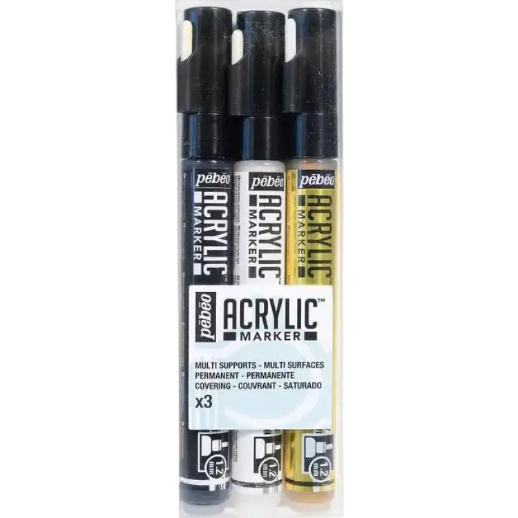 Pebeo 205503 set 3 decomarkers målning svart/vit/guld värdefull 20,5 x 6 x 2 cm