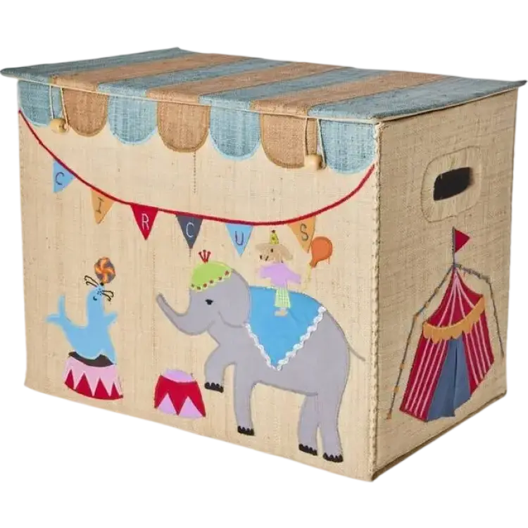 Rice Raffia Förvaring Box med Circus Theme Large Foldable