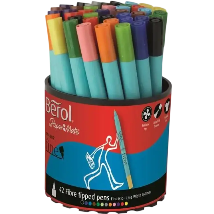 Berol Tipped Pen Colour Fine Fibre 0.6mm 42-pack