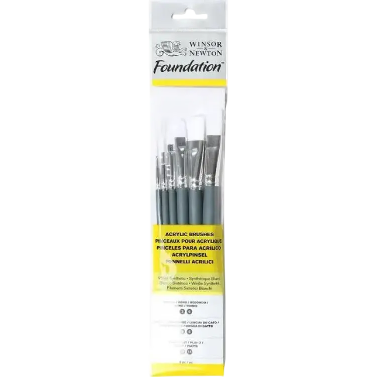 Winsor & Newton Foundation Acrylic Brush Short Handle 6 Pack
