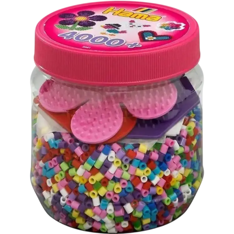 Hama Beads Midi Burk med 4000 Pärlor och 3 Pärlplattor