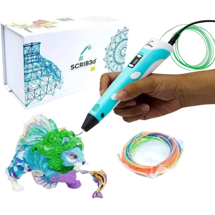 SCRIB3D P1 3D Printing Pen with Display - Includes 3D Pen, 3 Starter Colors of PLA Filament, Stencil Book + Project Guide