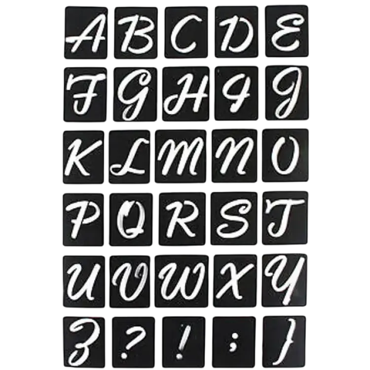 MegaCrea Adhesive Stencil Alphabet Script 14 x 20 cm