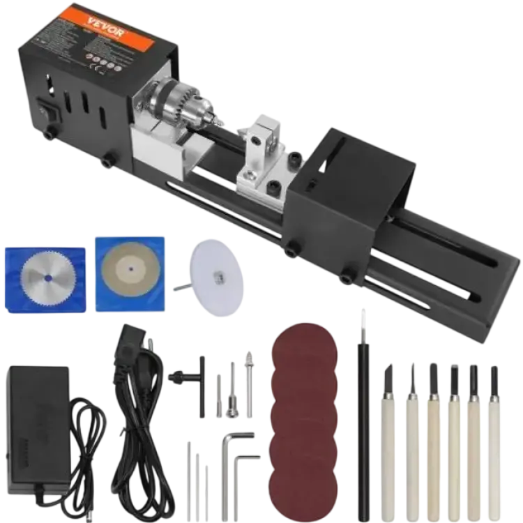 VEVOR minisvarvmaskin, 2,76 tum x 6,3 tum, 24VDC 96W Mini träsvarvverktyg Tillbehör till fräsmaskin, 7 hastigheter 4220/5300/5650/6350/6660/7050/8450 RPM, för DIY-träbearbetningsborr roterande verktyg