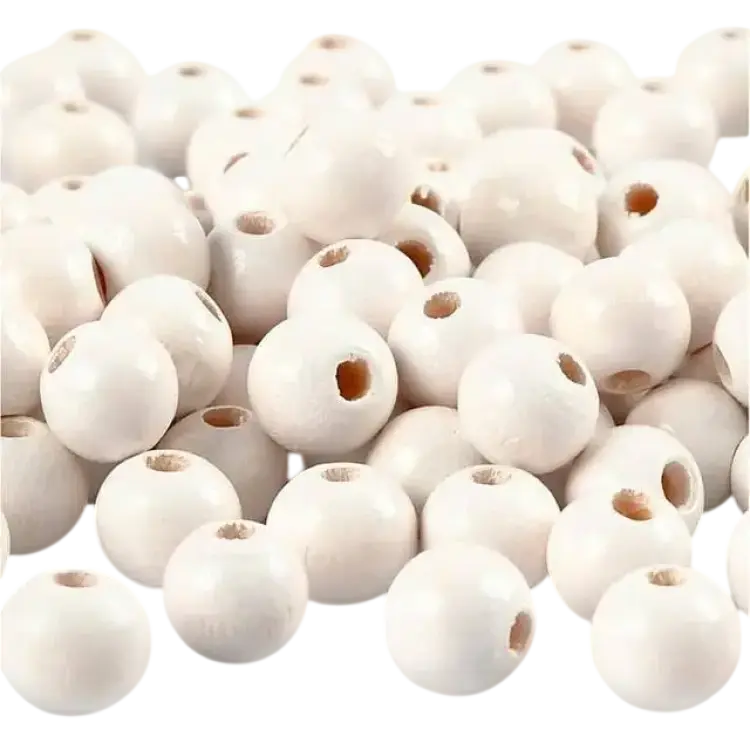 Creativ Company Träpärlor, vit, Dia. 8 mm, Hålstl. 2 mm, 15 g/ 1 förp