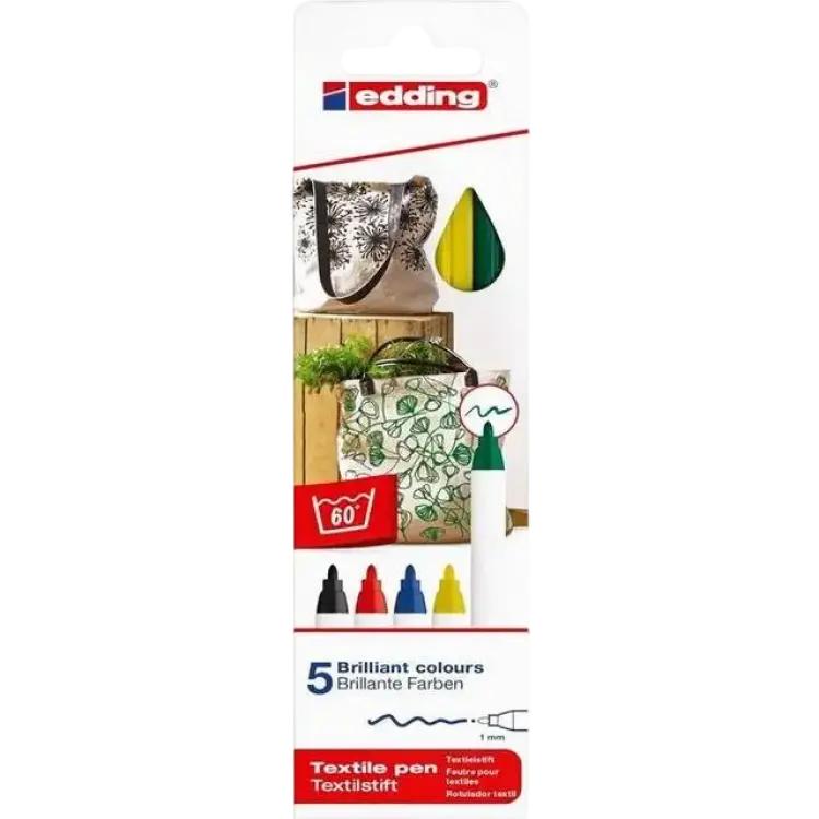 Edding 4600 Textile Marker Basic Colors 1mm 5-pack