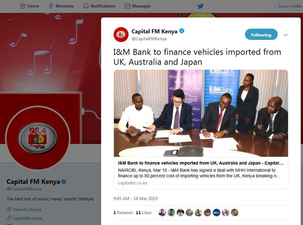 MHH International, I&M Bank Partnership Capital FM Kenya