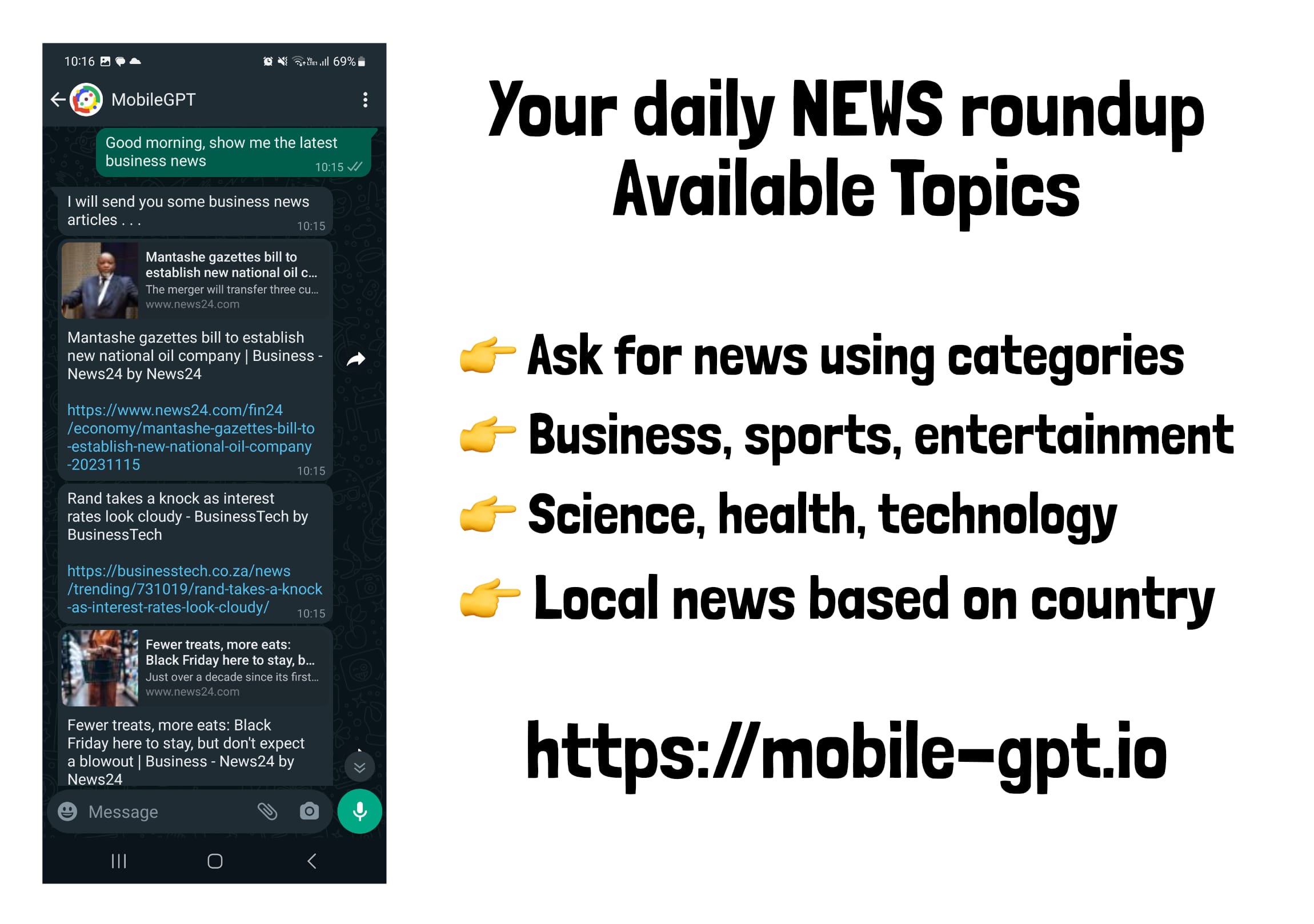 Search for news with WhatsApp