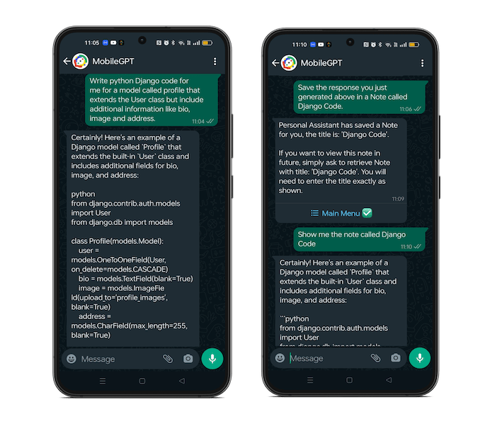 MobileGPT WhatsApp Chatbot