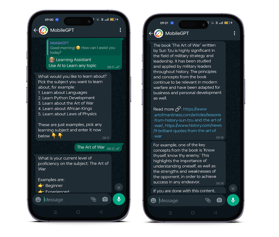 AI Learning Assistant on Mobile WhatsApp