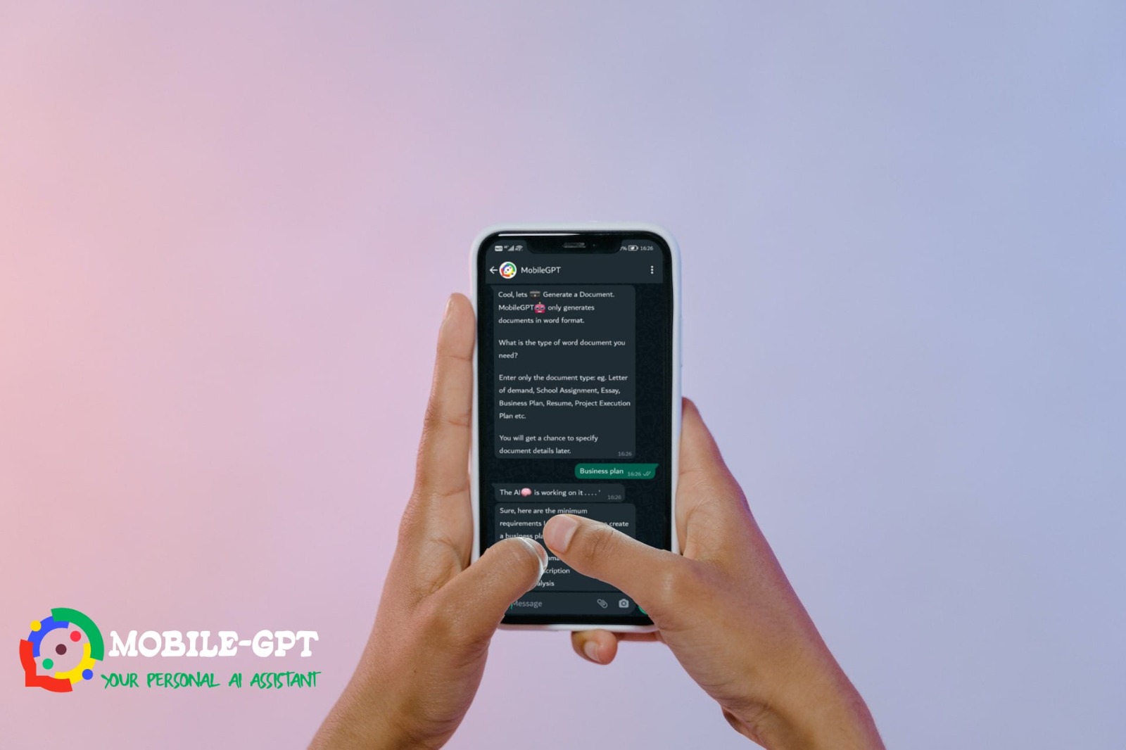 Powerful MobileGPT for Generating business Documents on WhatsApp