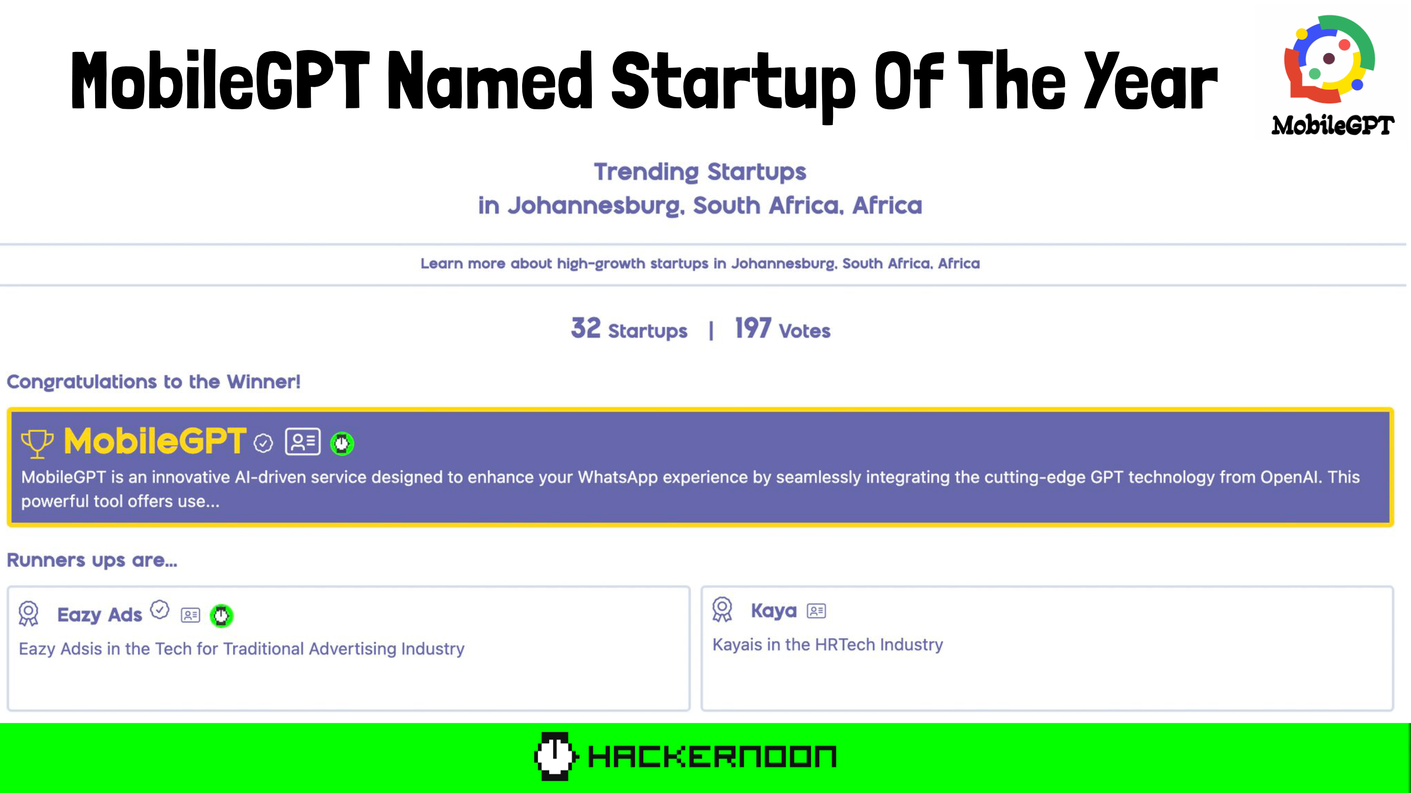 MobileGPT Named Startup Of The Year by Hackernoon