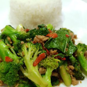F25 Po Stir Friend Broccoli With Holy Basil And Pork Over Rice 1 scaled