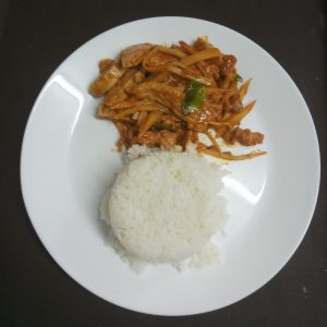 F37 Stir Fried Bamboo Shoots In Red Curry Over Rice