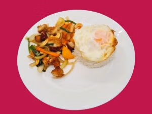 F23 Stir Fried Chicken With Cashew Nuts Over Rice