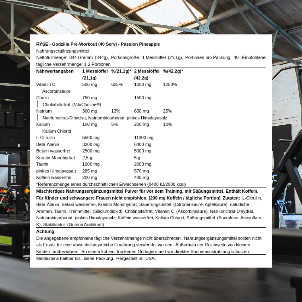 RYSE Godzilla Pre-Workout - Pre-Workout - Pre-Workout Booster - Bild 9 von 12