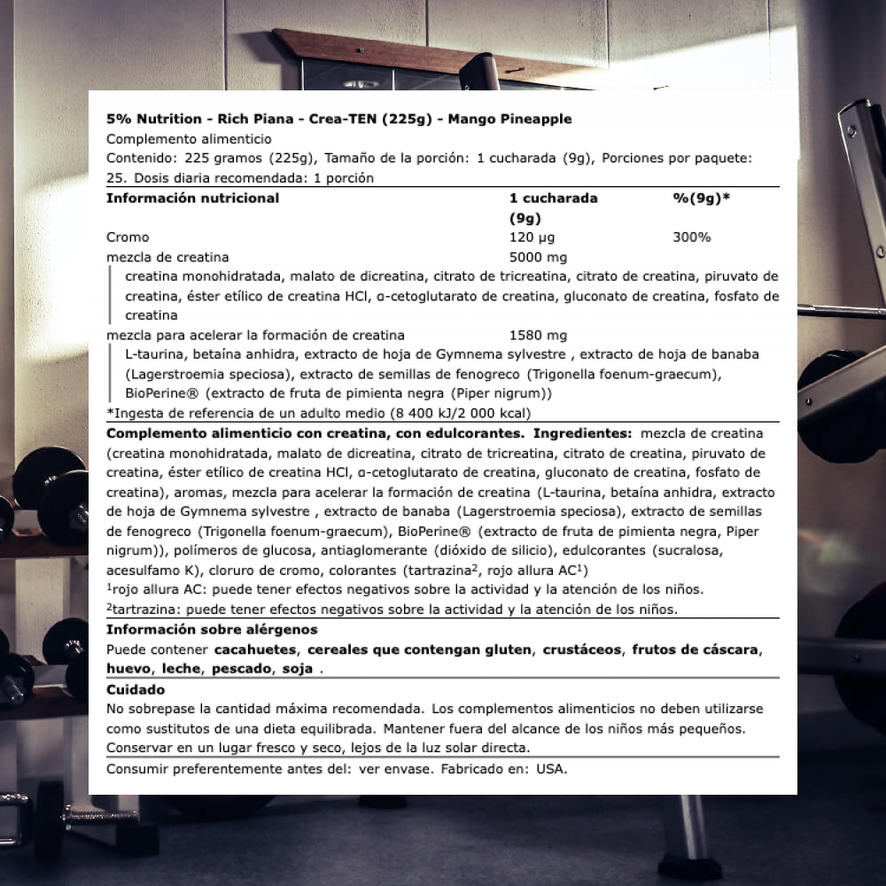 5% Nutrition - Rich Piana Crea-TEN - Creatine - Creatina-Mix - Imagen 6 de 7