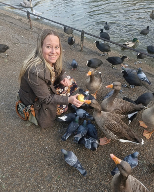 hannah feeding ducks