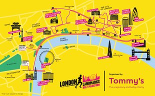 London Landmarks Half Marathon route map charity places | Ovarian Cancer Action